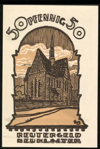 Notgeld Neukloster 1921, 50 Pfennig, Kirche und Tor mit Inschrift
