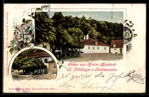 AK Wien, Hadersdorf, Hinter Hainbach, K. Ottillingers Restaurant, Blumen