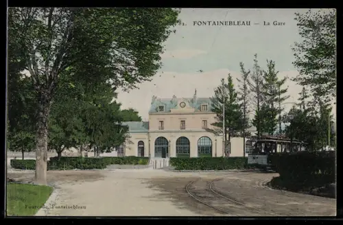 AK Fontainebleau, La Gare, tramway
