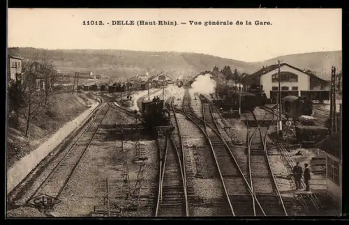 AK Delle /Haut-Rhin, Vue générale de la Gare