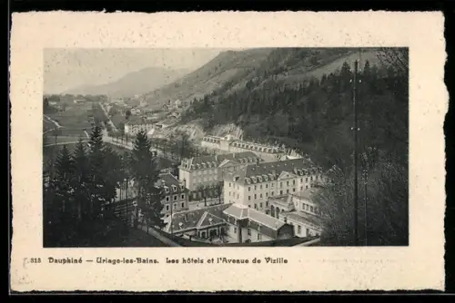 AK Uriage-les-Bains /Dauphiné, Les hôtels et l`Avenue de Vizille