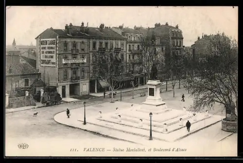 AK Valence, Statue Montalivet, et Boulevard d`Alsace