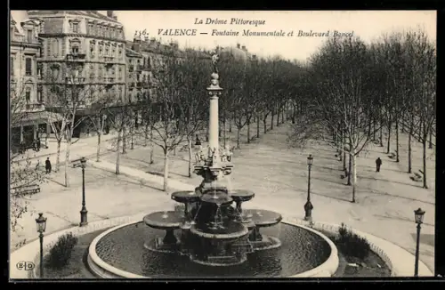 AK Valence /Drôme, Fontaine Monumentale et Boulevard Bancel