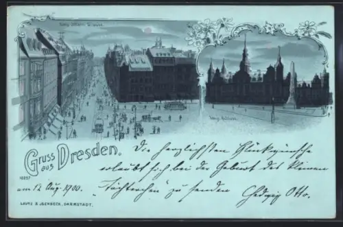 Mondschein-Lithographie Dresden, König Johann-Strasse, Königliches Schloss