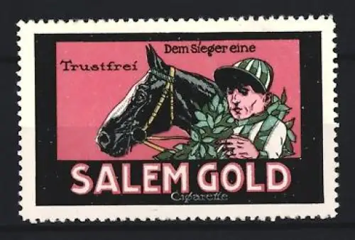 Reklamemarke Salem Gold Zigarette, Jockey mit Pferd