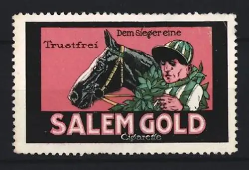 Reklamemarke Salem Gold, Trustfrei Zigarette, Jockey mit Pferd