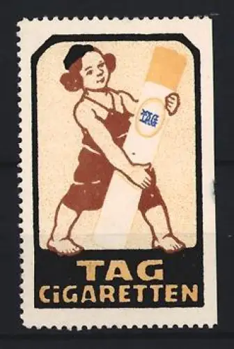 Reklamemarke TAG Cigaretten, Kind mit Zigarette