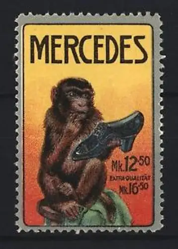 Reklamemarke Mercedes Schuhe, Extraqualität Schuhe, Affe mit Schuh