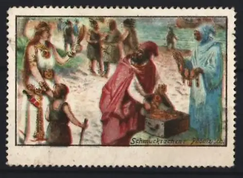 Reklamemarke Phönizien, Schmucksachen Phönizisch, Basarszene