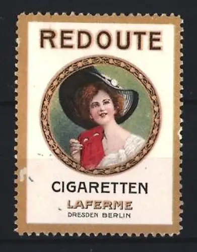 Reklamemarke Dresden, Redoute Cigaretten, Frau mit Hut