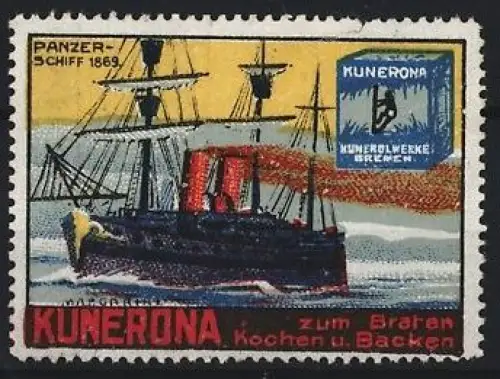 Reklamemarke Bremen, Kunerona Margarine, Kunerolwerke, Panzerschiff 1869