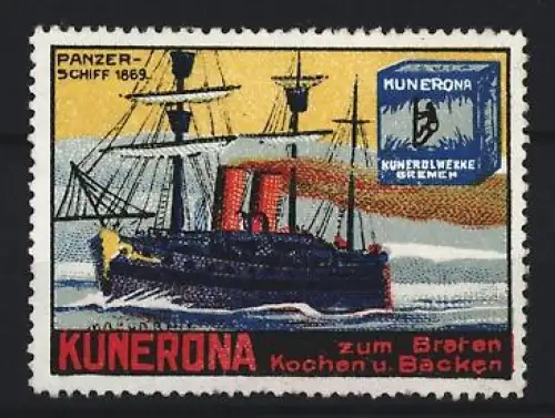 Reklamemarke Bremen, Kunerona Margarine, Kunerolwerke, Panzerschiff 1869