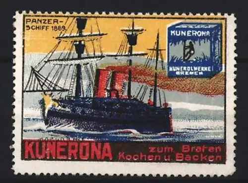Reklamemarke Bremen, Kunerona Margarine, Kunerolwerke, Panzerschiff 1869
