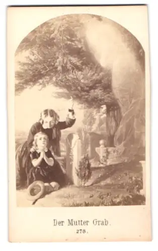 Fotografie unbekannter Fotograf und Ort, Mutter und Kind am Grab, nach einem Gemälde