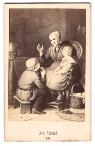 Fotografie unbekannter Fotograf und Ort, Kinder lauschen den Erzählungen einer Frau, nach einem Gemälde