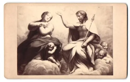 Fotografie unbekannter Fotograf und Ort, Himmlische Szene mit Engeln und St. Marie, nach einem Gemälde v. Correggio