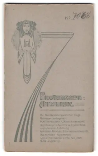 Fotografie Fotograf unbekannt, Potsdam, Brandenburgerstr 30, Monogramm des Fotografen mit dekorativem Frauenporträt