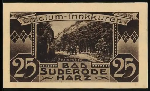 Notgeld Bad Suderode i. Harz 1921, 25 Pfennig, Saalstrecke und Solbad-Motiv