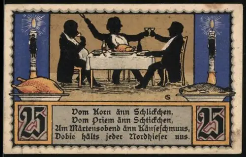 Notgeld Nordhausen a. H. 1921, 25 Pfennig, Festmahl und Wappenmotiv
