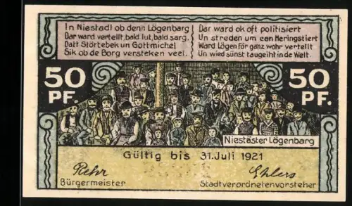 Notgeld Neustadt /Holstein 1921, 50 Pf, Niestäster Lögenbarg und Augusta Victoria-Warte