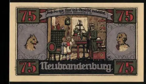Notgeld Neubrandenburg 1921, 75, Wohnzimmer mit Familie und Fritz Reuter im Ratskeller