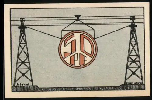 Notgeld Neustadt a. R. 1921, 50 Pfennig, Torfverwertung mit Fabrikgebäude und Strommasten mit Logo