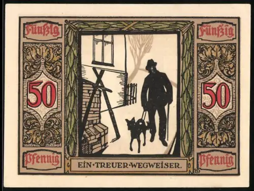 Notgeld Oldenburg 1921, 50 Pfennig, Blindenführhund, deutscher Führhund für Kriegsblinde