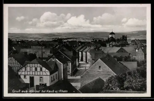 AK Weisel, Ortsansicht mit Kirche und Fachwerkhäusern