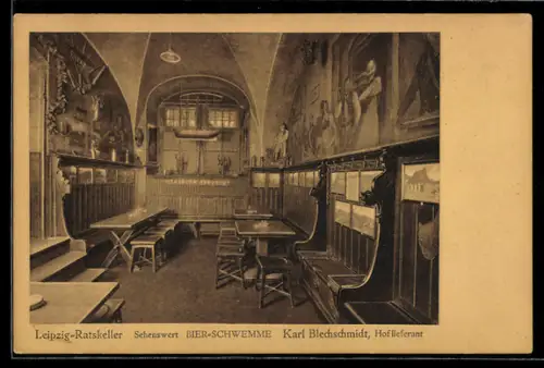 AK Leipzig, Gasthaus Ratskeller, Innenansicht