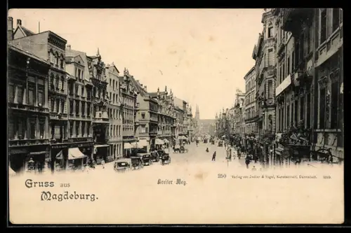 AK Magdeburg, Strasse Breiter Weg mit Geschäften