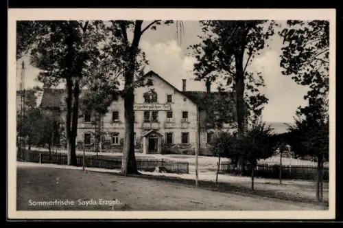 AK Sayda /Erzgeb., Strassenpartie mit Hotel Erzgebirgischer Hof