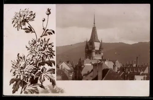 AK Freiburg /Breisgau, Dom, Crysanthemen, Passepartout