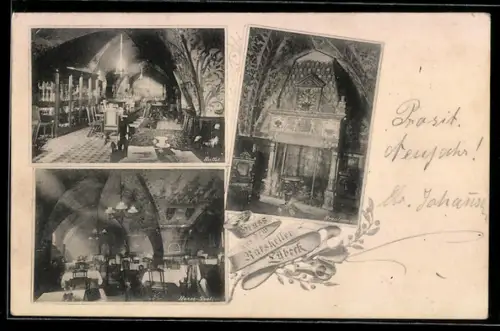 AK Lübeck, Gasthaus Ratskeller mit Hansa-Saal, Buffet und Brautgemach