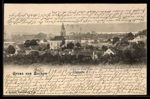 AK Buckow, Teilansicht mit Kirche, Ostseite