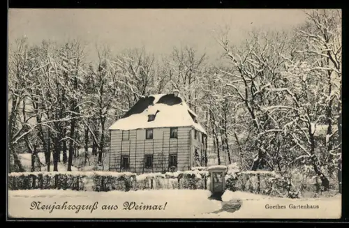 AK Weimar, Goethes Gartenhaus im Winter