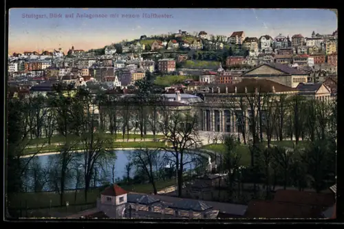 AK Stuttgart, Blick auf Anlagensee mit neuem Hoftheater