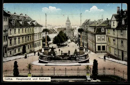 AK Gotha, Hauptmarkt und Rathaus