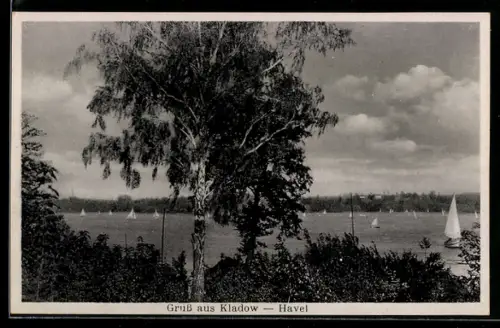 AK Berlin-Kladow, Blick über die Havel mit Segelbooten