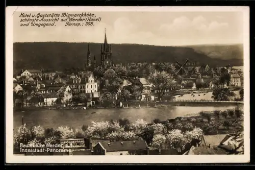 AK Werder a. H., Inselstadt-Panorama mit Kirche und Windmühle