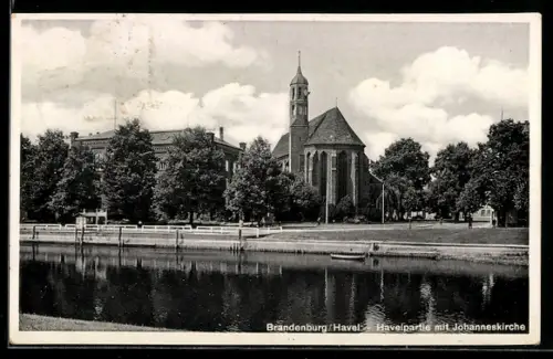 AK Brandenburg, Havelpartie mit Johanneskirche
