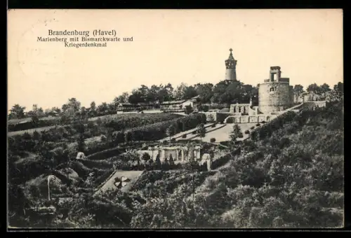 AK Brandenburg /Havel, Marienberg mit Bismarckwarte und Kriegerdenkmal
