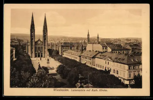 AK Wiesbaden, Luisenplatz mit Kathol. Kirche
