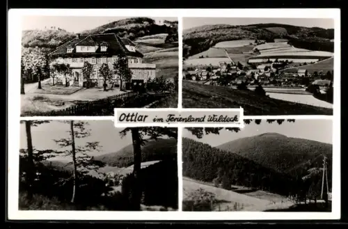 AK Ottlar /Waldeck, Gasthof, Ortsansicht im Tal, bewaldete Berghöhen