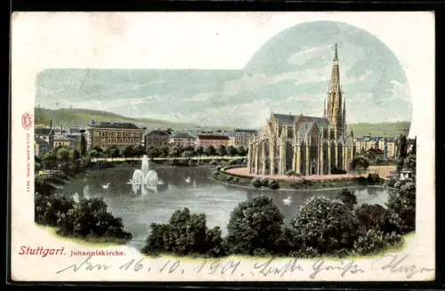 AK Stuttgart, Blick auf die Johanniskirche