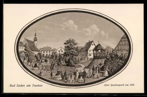 AK Bad Soden, Alter Quellenpark 1850