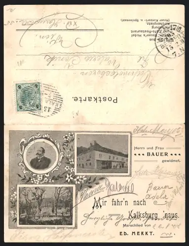 Klapp-AK Kalksburg, Heinr. Bauer`s Hotel und Café-Restaurant, Marschlied von Ed. Merkt