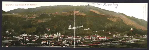 Klapp-AK Friesach in Kärnten, Panoramaansicht des Ortes