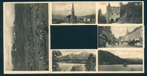 Klapp-AK Villach /Karawanken, Eingang in Burg Landskron, Protest. Kirche u. Kaiser-Franz-Josef-Platz, Annenheim