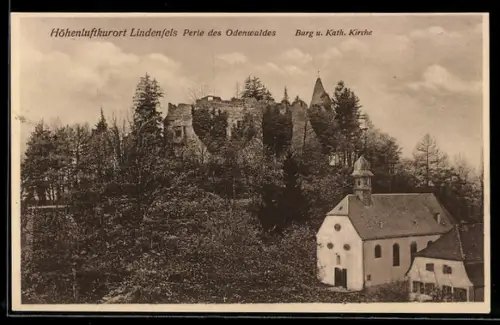 AK Lindenfels /Odenwald, Burg und kathol. Kirche