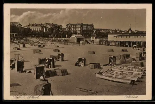 AK Ahlbeck / Ostseebad, Strand mit Strandhotels und Seebrücke